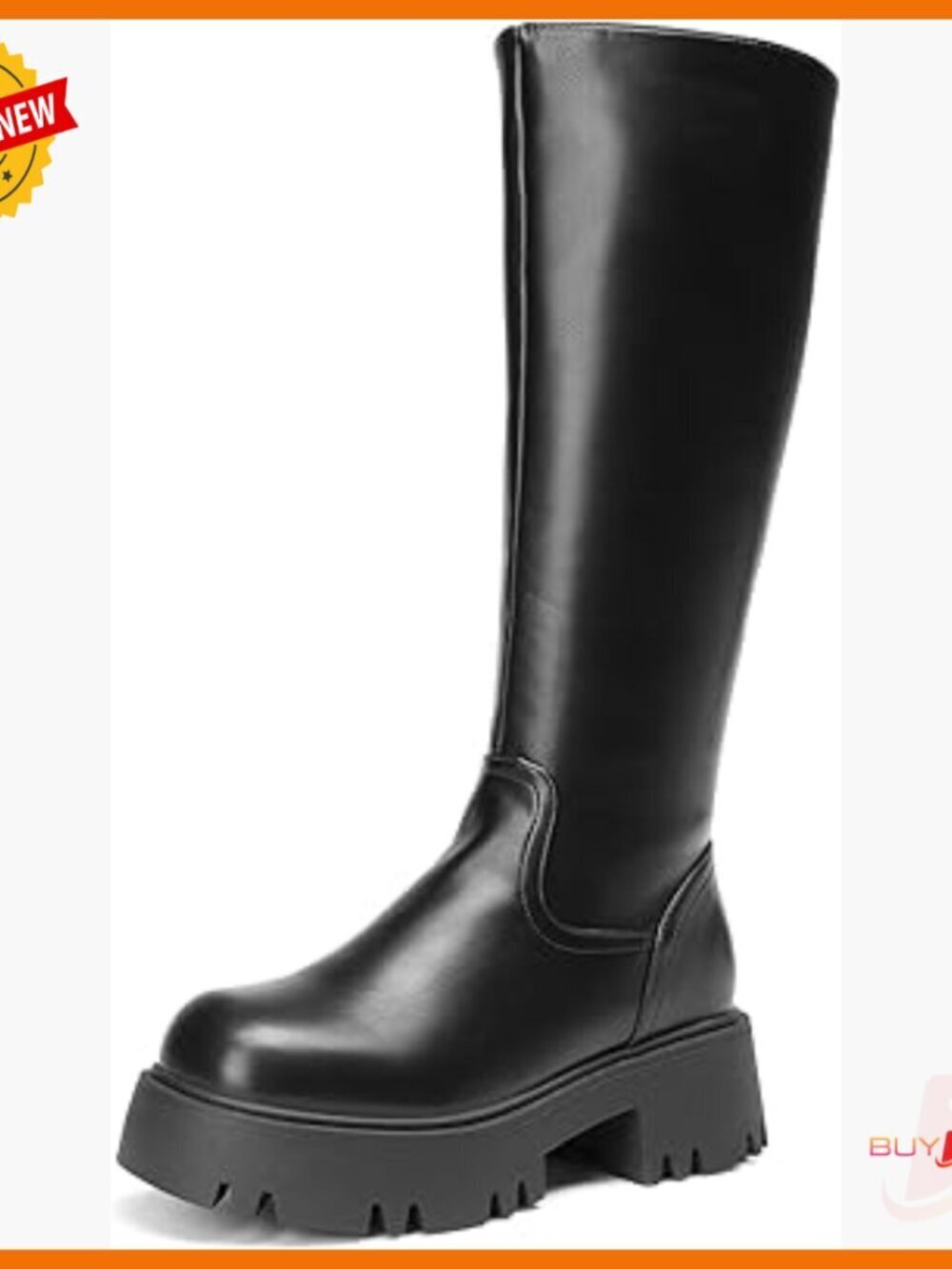Knee High Platform Combat Boots Side Zip Chunky Heel Women's Shoes